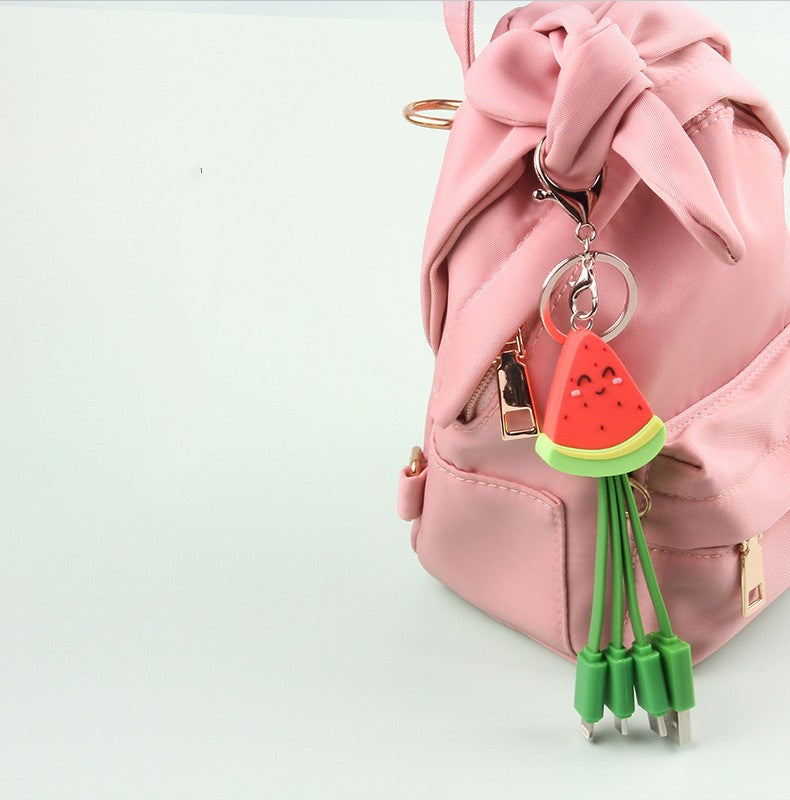 Summer cartoon charging cable refreshing fruit watermelon smiling face keychain data cable creative mobile fast charging cable - Korvel