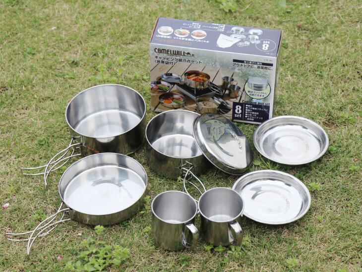 Mayitr 8Pcs Stainless Steel Outdoor Camping Picnic Pot Pan Kit Camping Backpacking Hiking Cookware Set High quality - Korvel