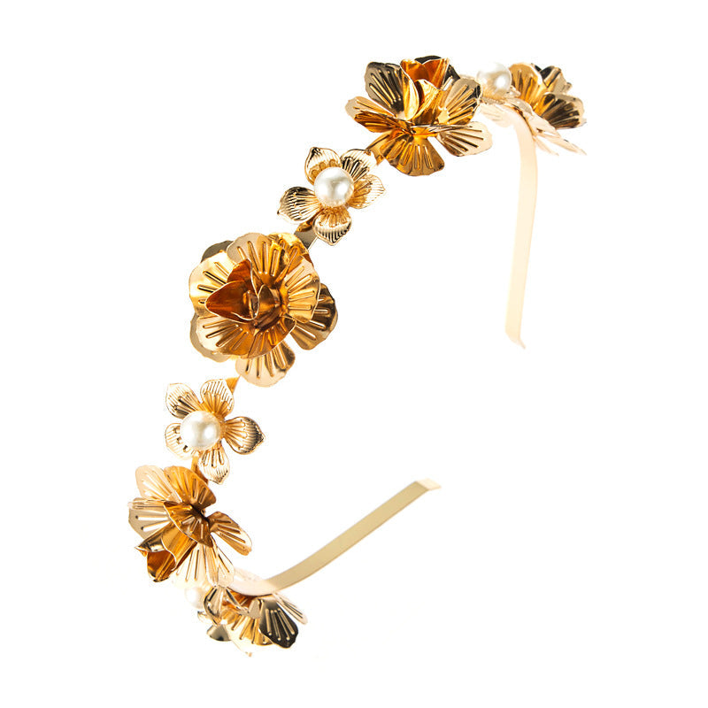 Hair Hoop Korean Version Of The Forest Fairy Flower Metal Head Hoop Korean Face Wash Headwear Photo Photo Pearl Accessories - Korvel