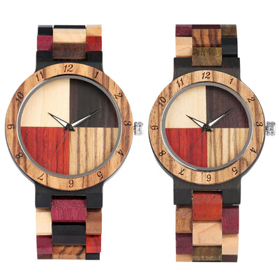 Vintage Wood Pattern Dial Quartz Watch for Men Women Colorful Wooden Bangle Watch Band Stylish Natural Wooden Couple Wristwatch - Korvel