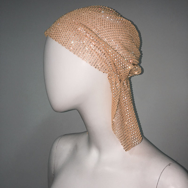Mesh Rhinestone Elastic Hair Band Headband Outdoor Fashion Headwear Fishing Net Hat - Korvel