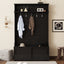 Hall tree with roof rack and storage platform, corridor shoe cabinet with sliding door, clothes hanger with 5 hooks black - Korvel