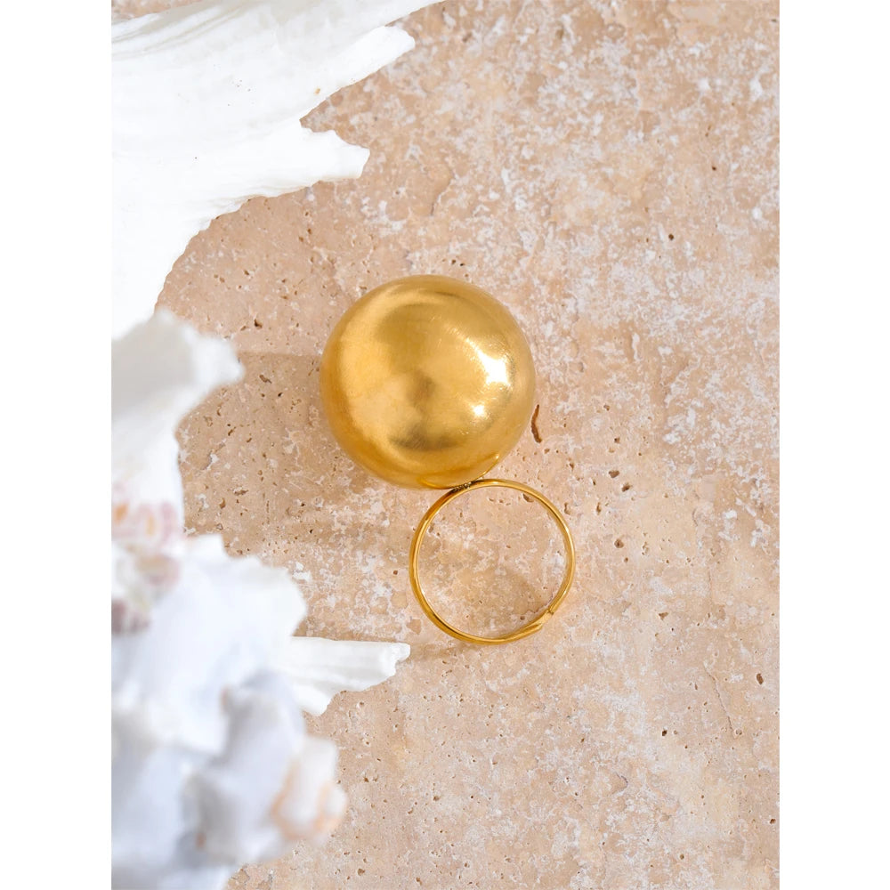 Stylish Unique Stainless Steel 26mm Big Ball Adjustable 18K Gold Color Ring Waterproof Personalized Finger Jewelry Gift - Korvel