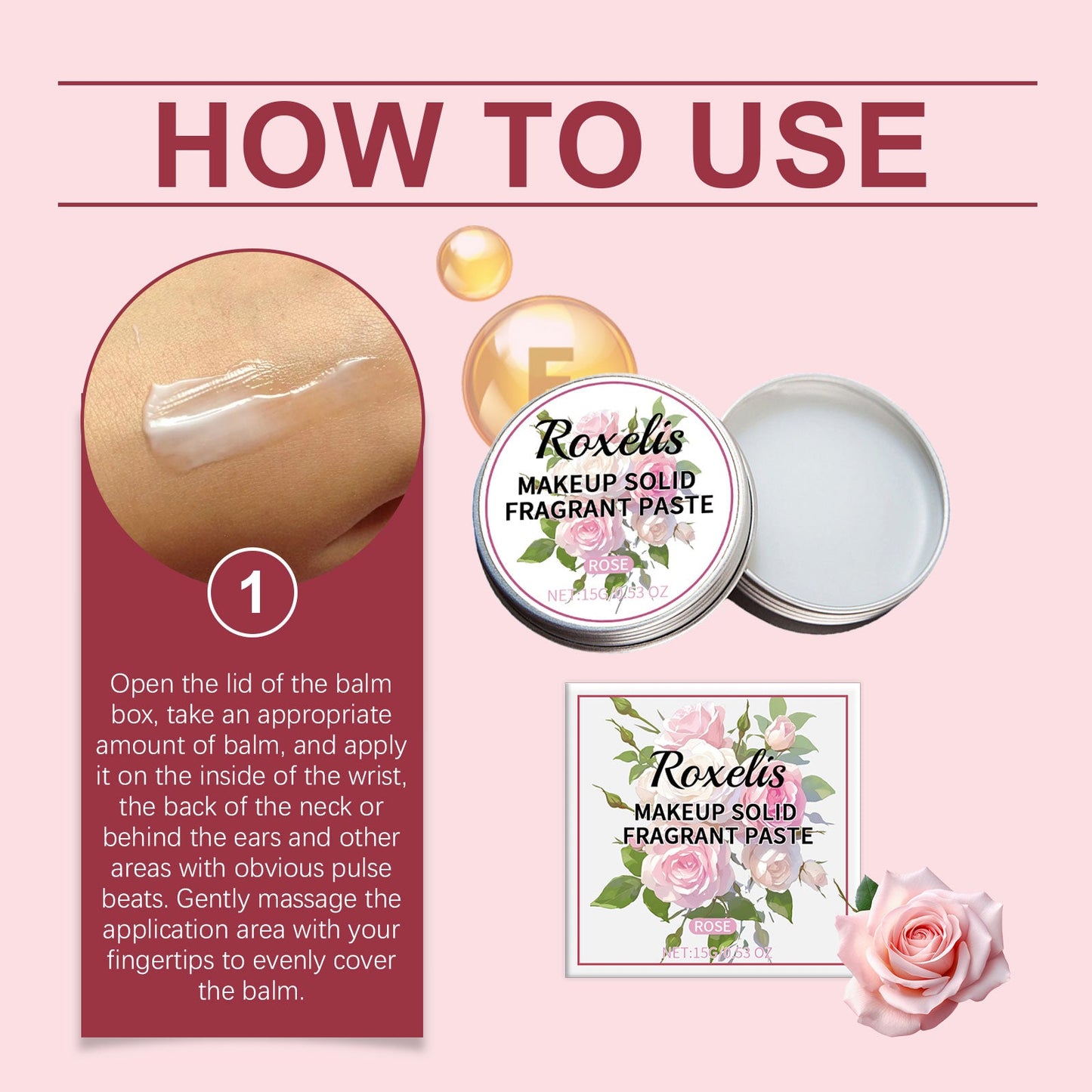 Solid Rose Balm Fresh, Light Scent, Lasting Lasting Everyday Date Charming Charm Portable Solid Balm - Korvel
