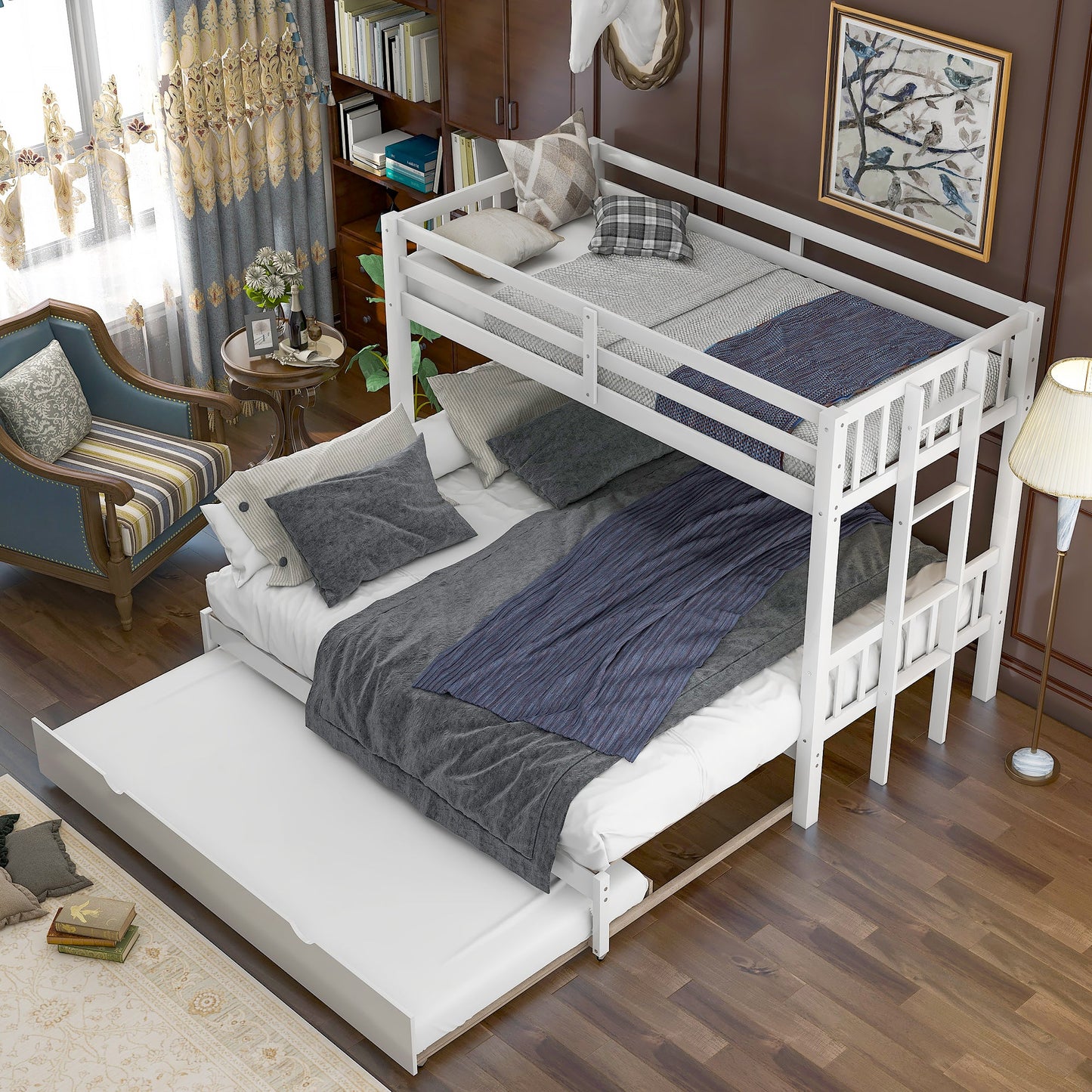 Cama litera con cama nido - Blanca