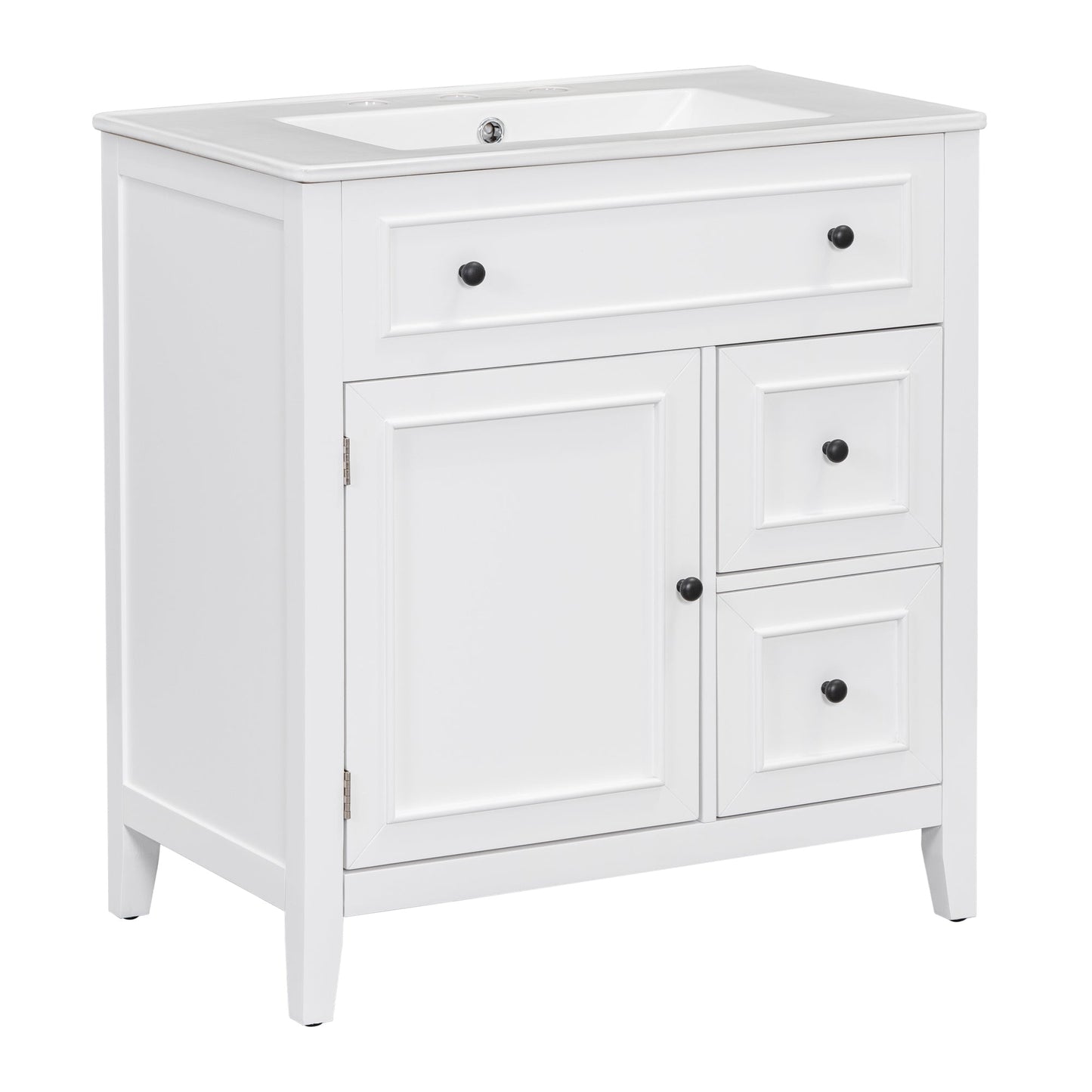 30" Bathroom Vanity with Sink Top, Bathroom Vanity Cabinet with Door and Two Drawers, Solid Wood Frame, One Package, White - Korvel