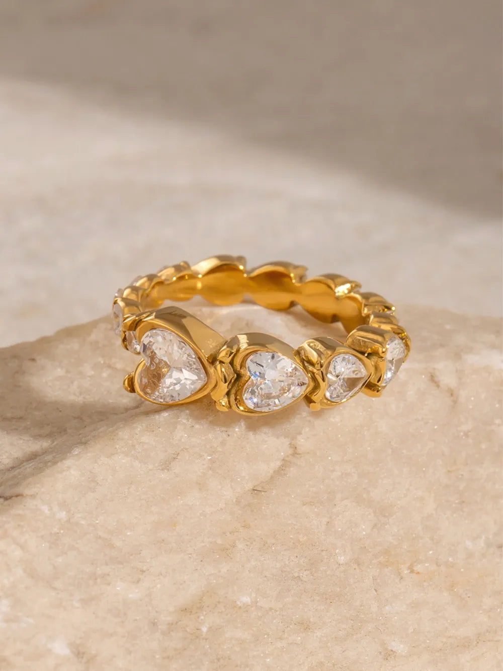 Elegant Stainless Steel Heart Rhinestone Ring