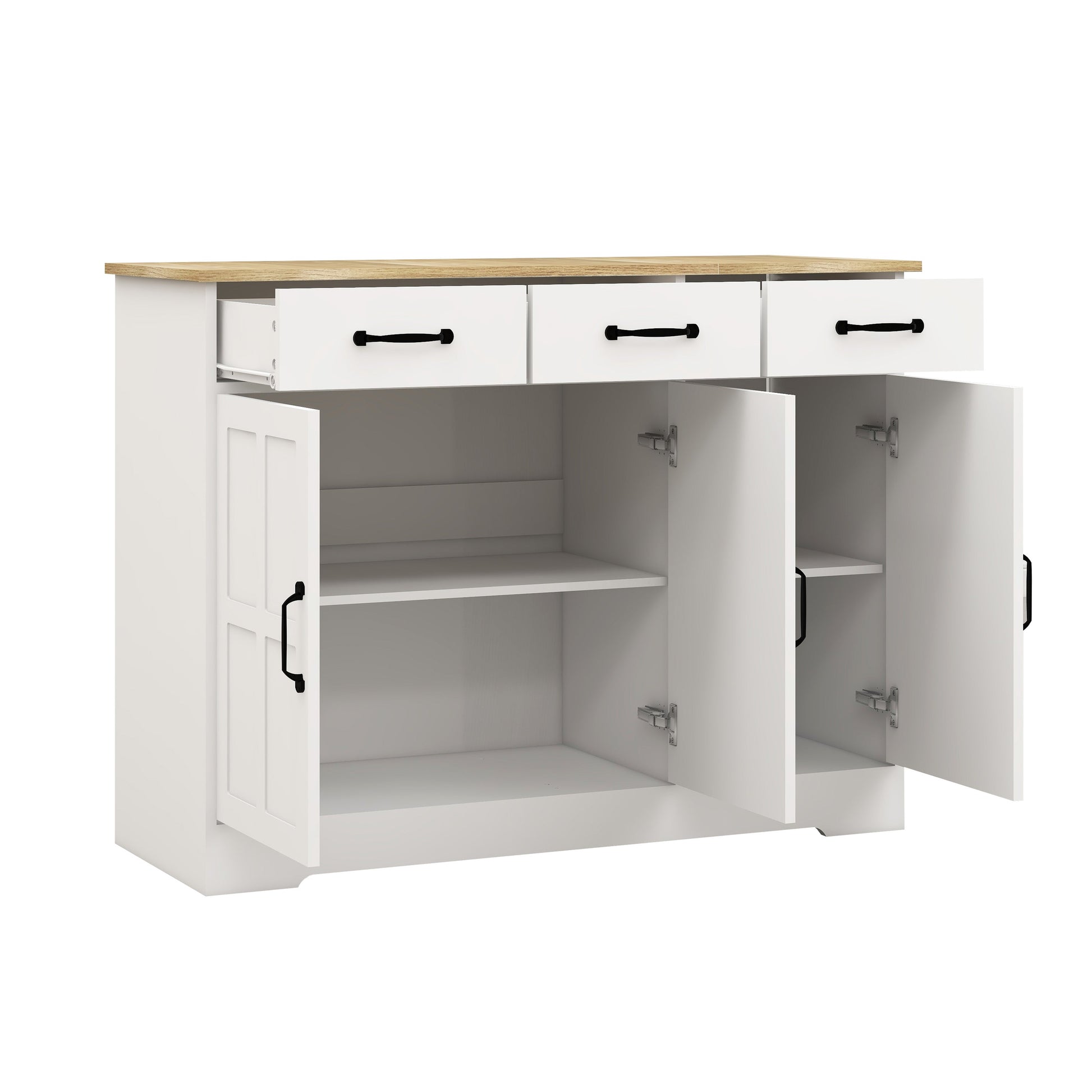 Farmhouse Buffet Cabinet Storage Sideboard with 3 Drawers and 3 Doors for Dining Living Room Kitchen Cupboard-White - Korvel
