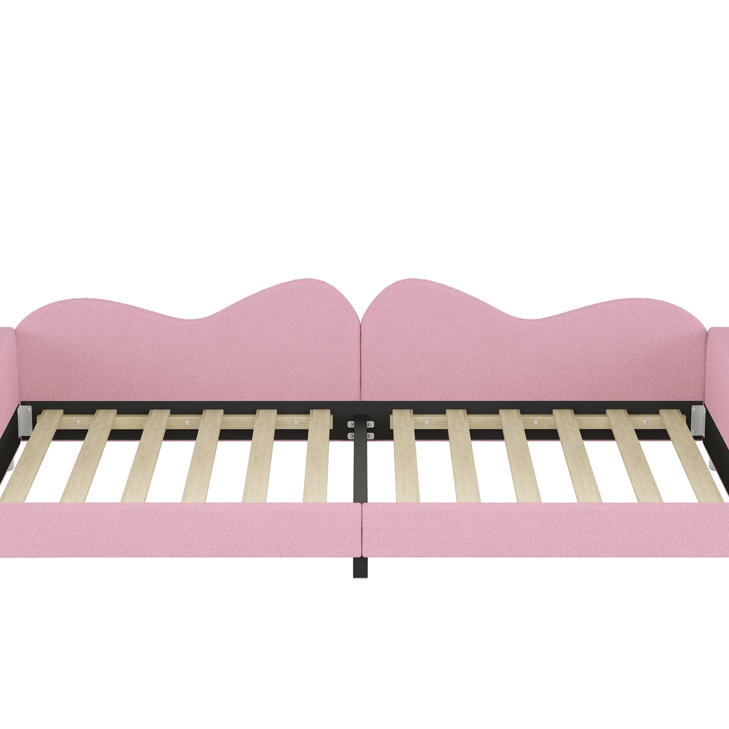 Twin size Upholstered Daybed, Sherpa Fabric Sofabed with Cloud-Shaped Backrest, No Box-spring Needed, Pink - Korvel