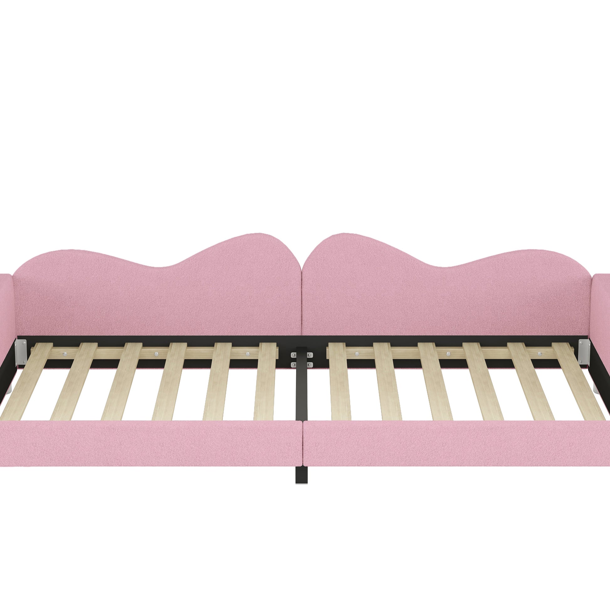 Twin size Upholstered Daybed, Sherpa Fabric Sofabed with Cloud-Shaped Backrest, No Box-spring Needed, Pink - Korvel