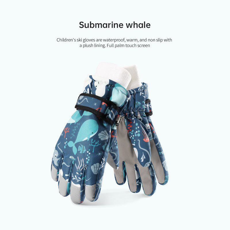 Winter children skiing gloves cycling waterproof windproof cashmere thick warm gloves children - Korvel