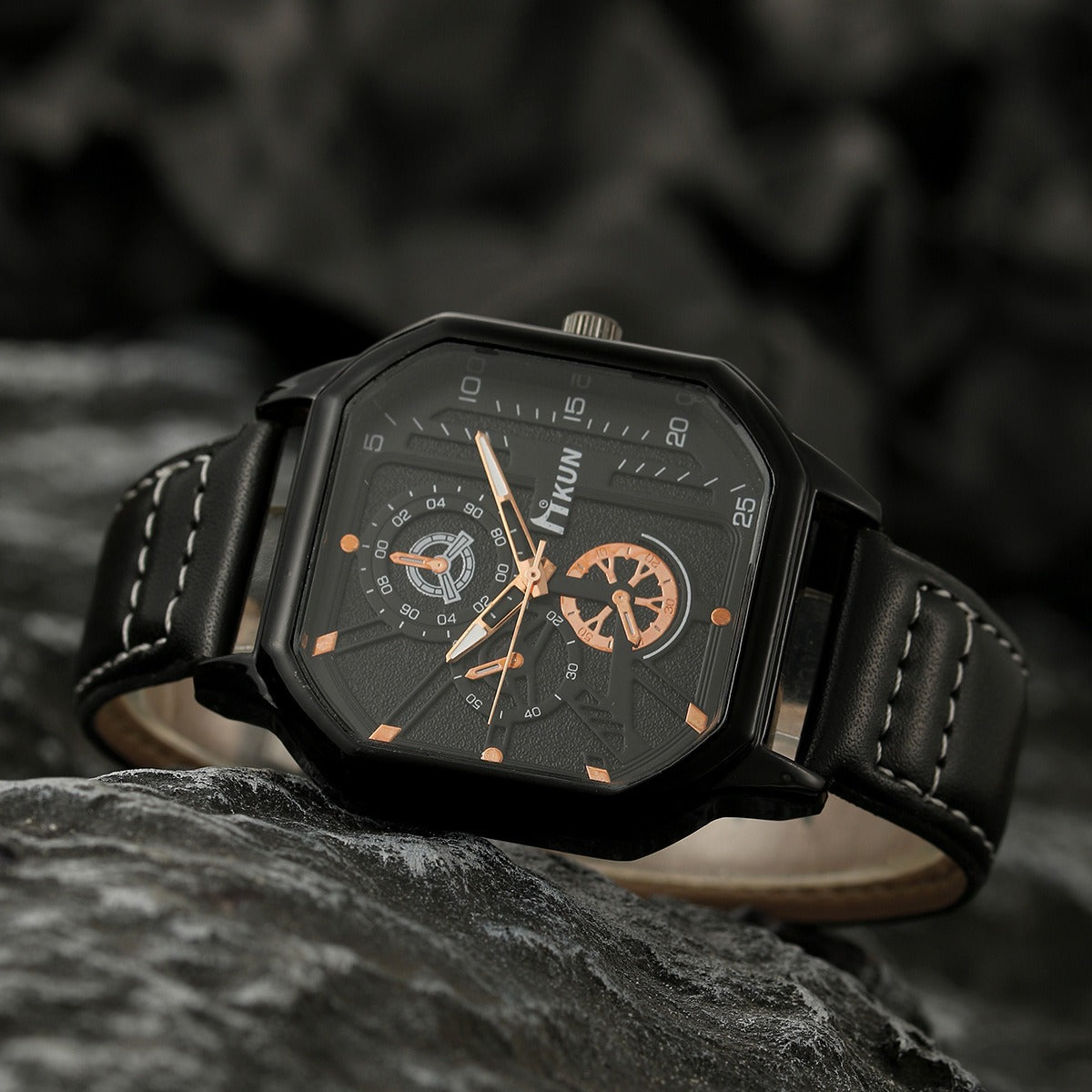 Fashion New Double Layer Square Shell Belt Casual Men's Sports Bracelet Set Quartz Watch - Korvel