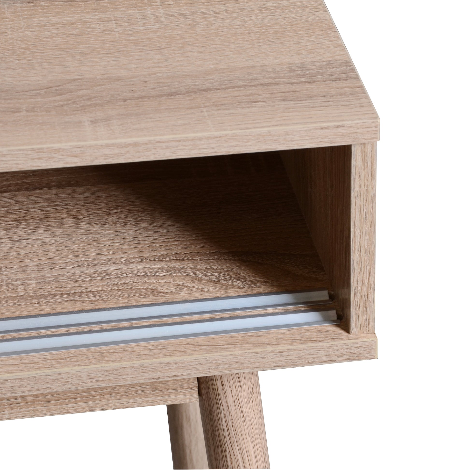 Kitchen Mid-Century Table Writing Desk with 2 Push-pull White Panel Drawers and Wood Legs, Natural Color - Korvel