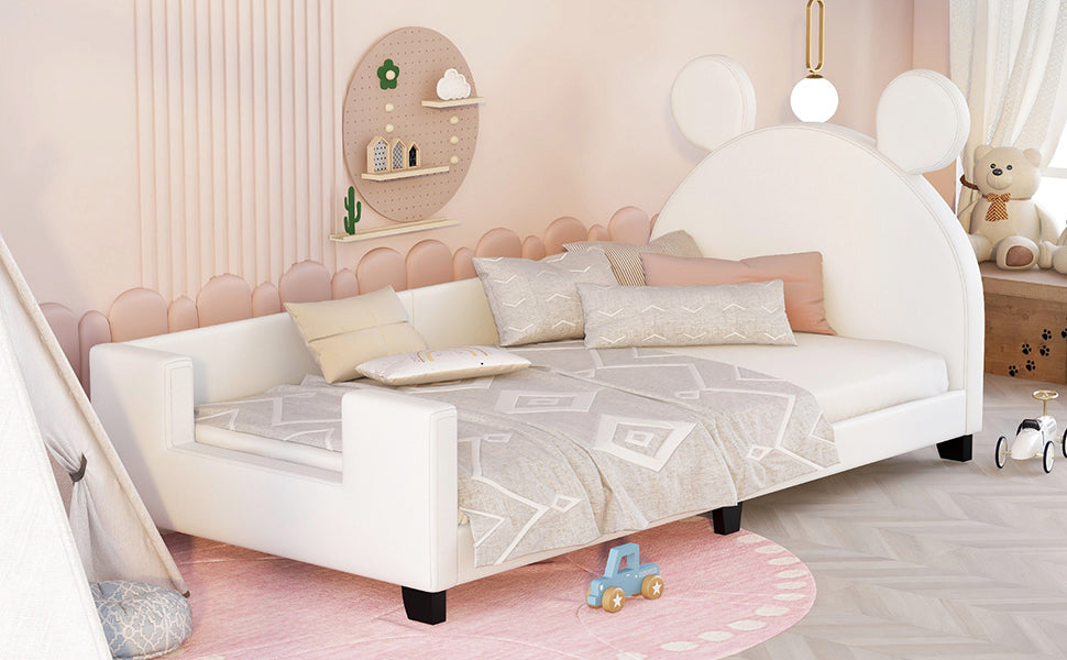 Twin Size Upholstered Daybed with Carton Ears Shaped Headboard White - Korvel