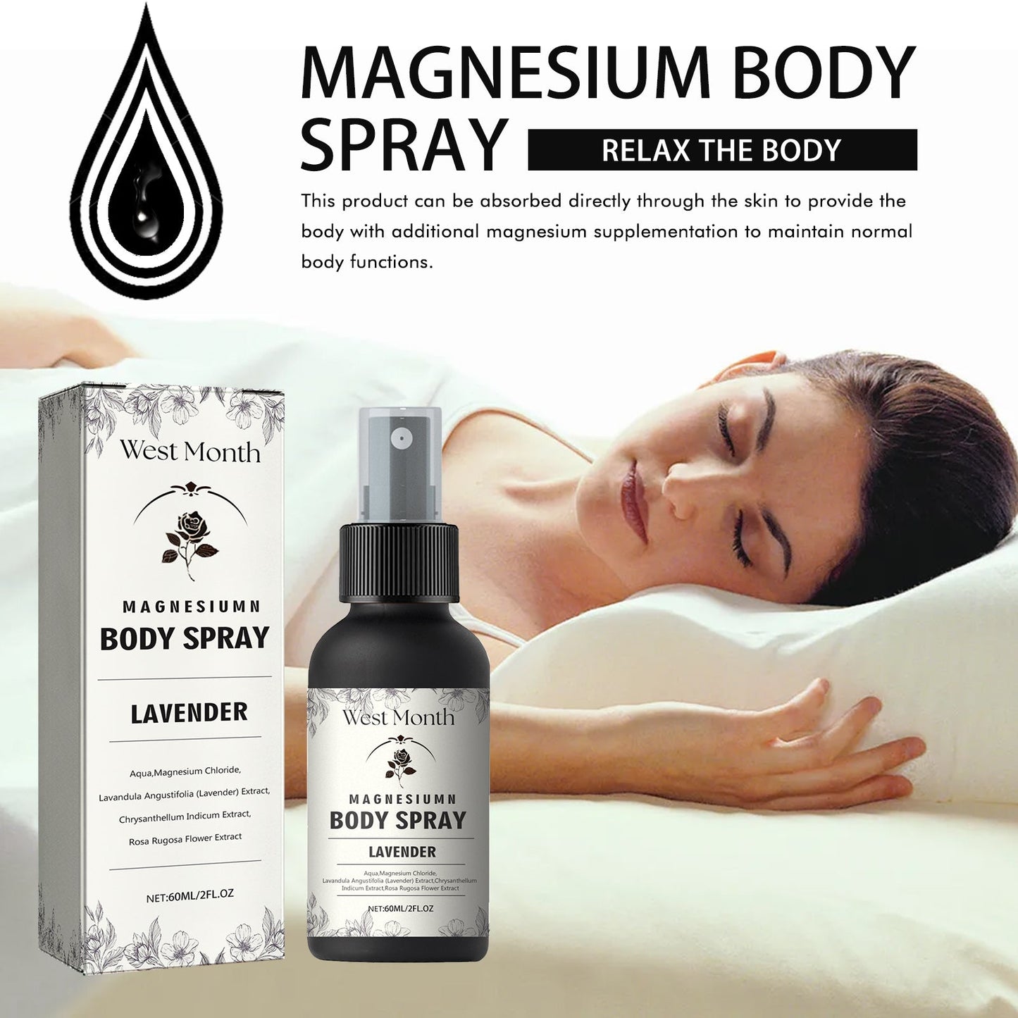 Magnesium Body Spray, Relieve Muscle Tension And Fatigue And Promote Body Relaxation Treatment Spray - Korvel