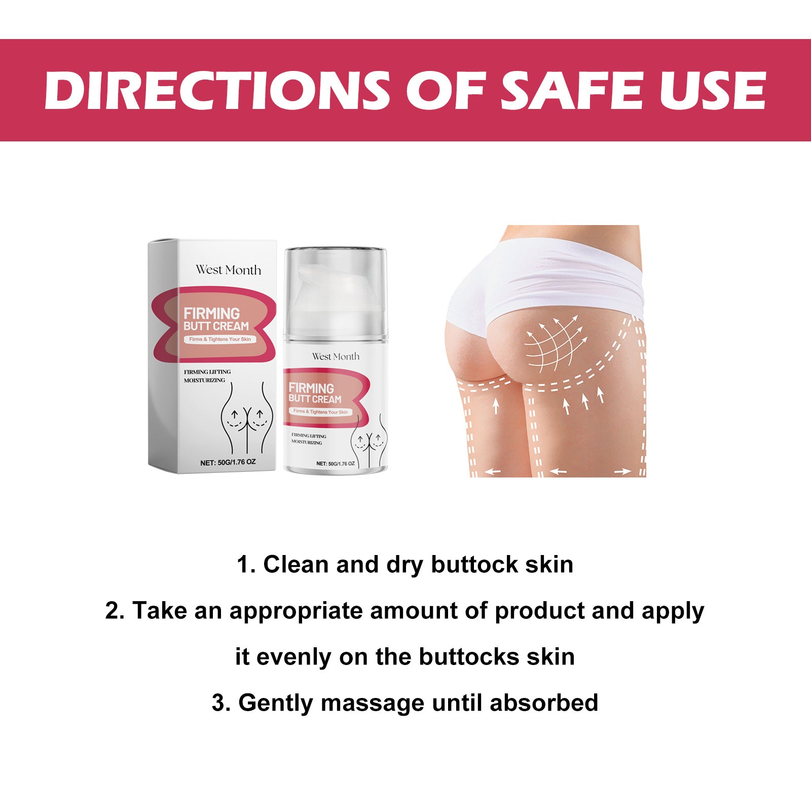 Butt Lift Firming Cream, Firming And Moisturizing Care Peach Butt Highlights Body Lift Cream - Korvel