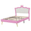 Full Size Upholstered Bed Frame with LED Lights, Modern Upholstered Princess Bed with Crown Headboard, Pink+White - Korvel