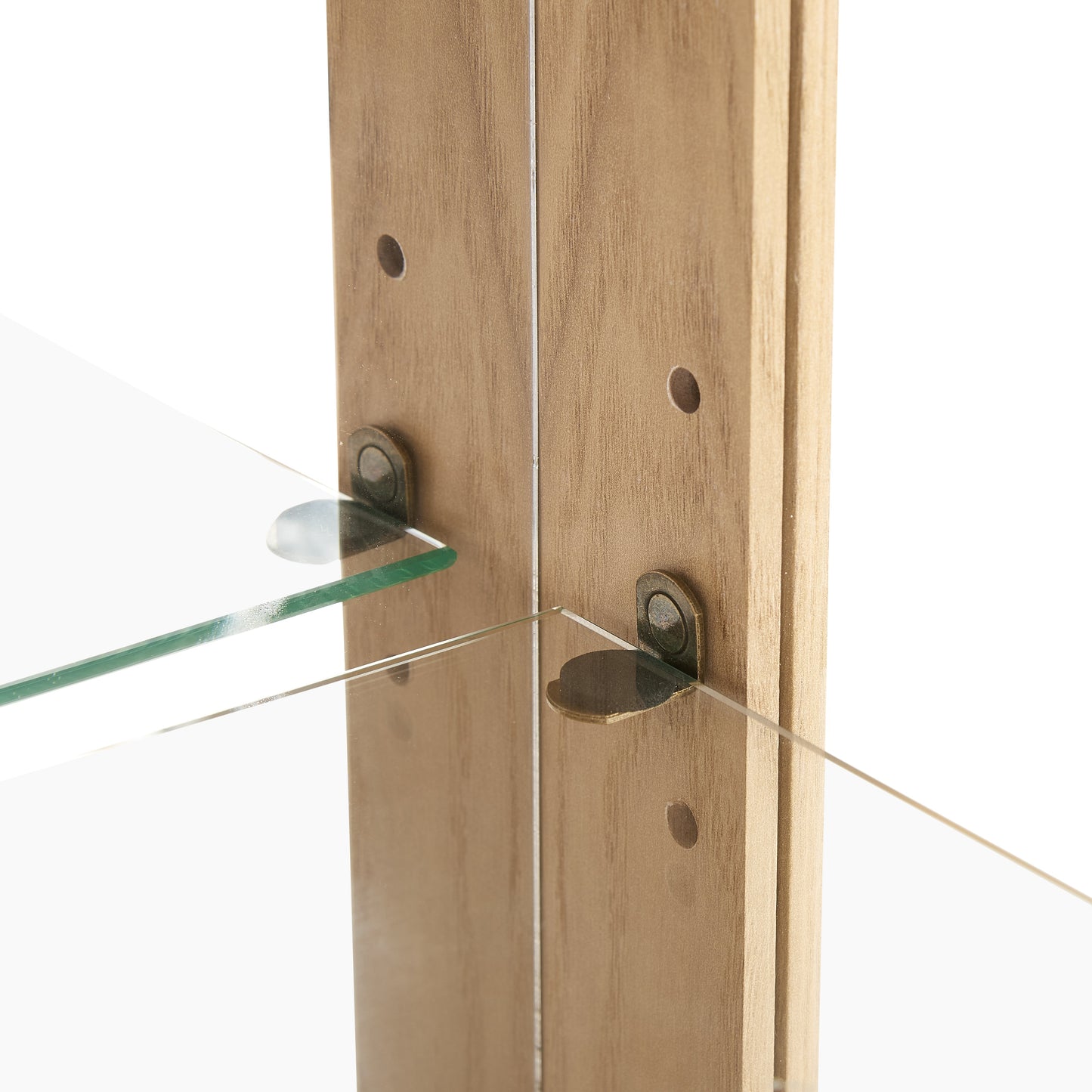 Light colored glass cabinet with adjustable glass frame, including cabinet light bulbs OAK with 2 doors and 1 drawer - Korvel