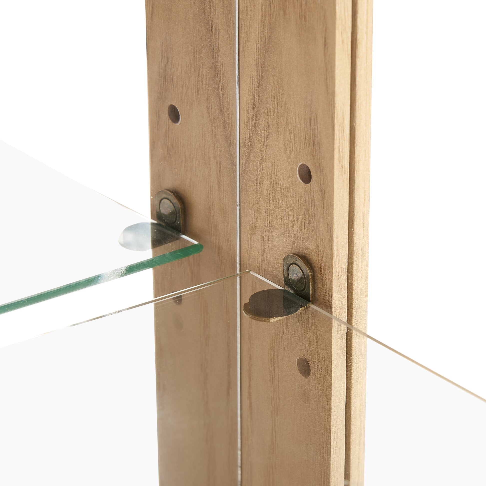 Light colored glass cabinet with adjustable glass frame, including cabinet light bulbs OAK with 2 doors and 1 drawer - Korvel