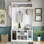U-Can Hall Tree with 6 Hooks  Coat Hanger Entryway Bench Storage Bench (White) - Korvel