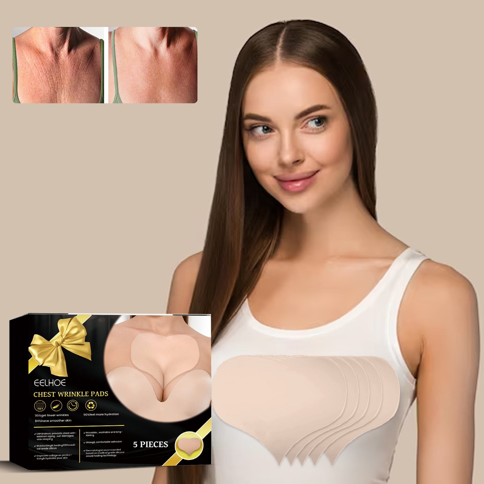 Breast Anti-Wrinkle Patch, Moisturizing And Firming Cleavage Skin Breast Moisturizing Silicone Patch To Reduce Breast Wrinkles - Korvel
