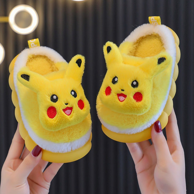 Winter children's cotton slippers, cute cartoon home for girls, warm and non slip indoor and outdoor baby cotton shoes, parent-child shoes, winter - Korvel