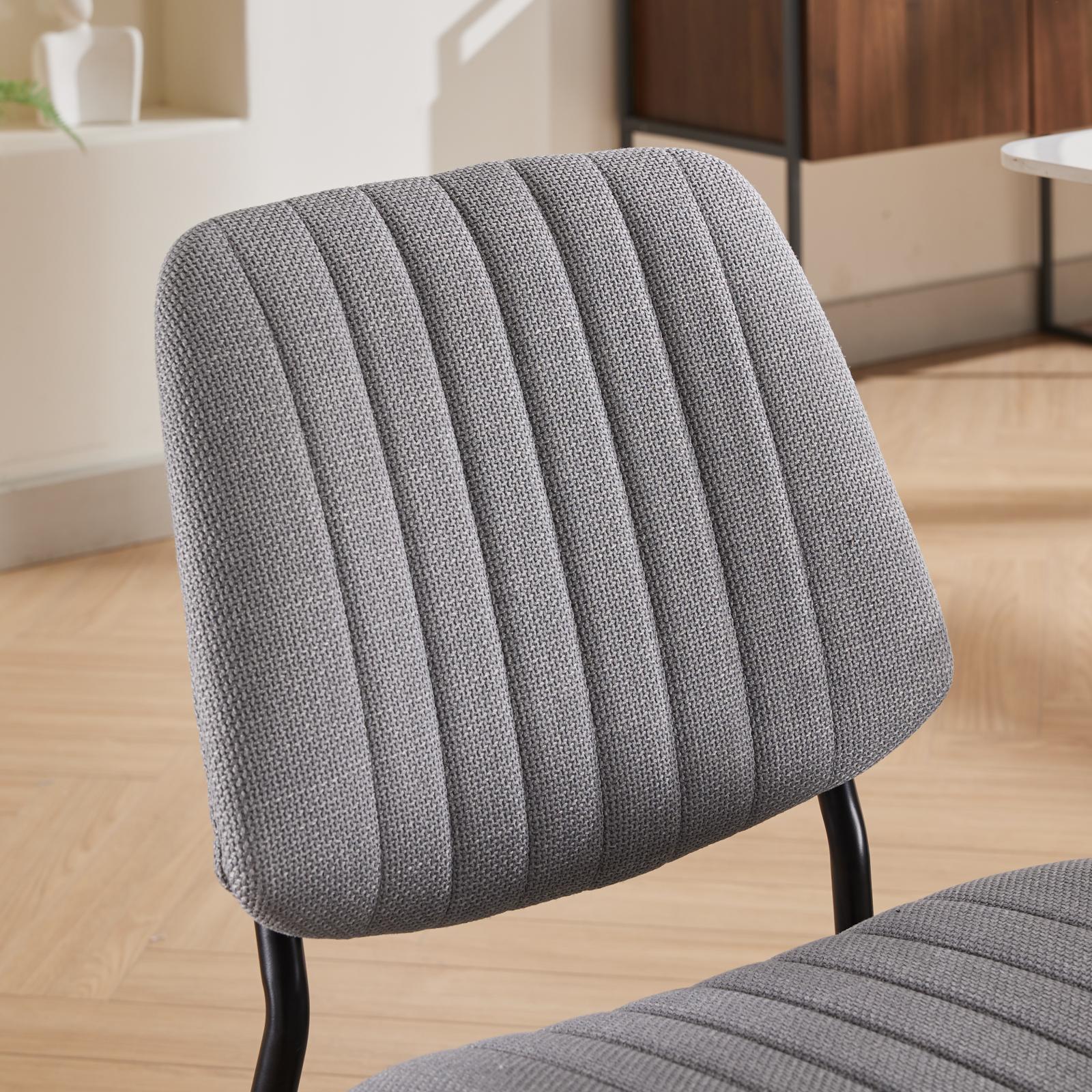 2-piece retro linen chair set with curved wooden backrest, cushioned seat, adjustable metal legs, (gray linen) - Korvel