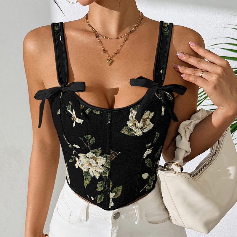 French floral retro vest with floral suspender - Korvel