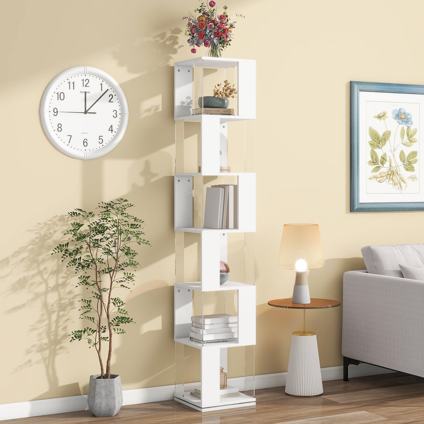 6-Layer Rotating Acrylic Bookshelf for Creative Spaces