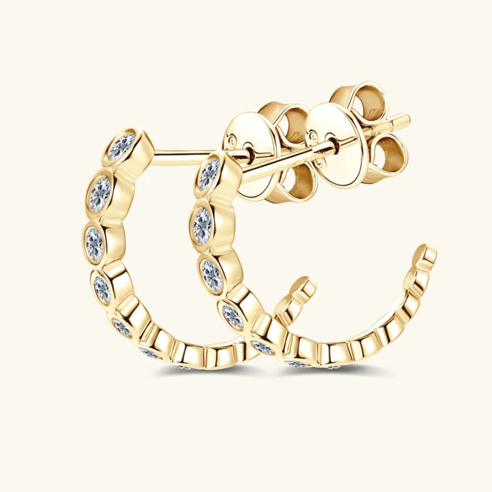 Inlaid Moissanite 925 Sterling Silver C-Hoop Earrings - Korvel