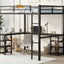Full metal loft bed with desk and shelf, loft bed with ladder and guardrail, black with retro wood desk - Korvel