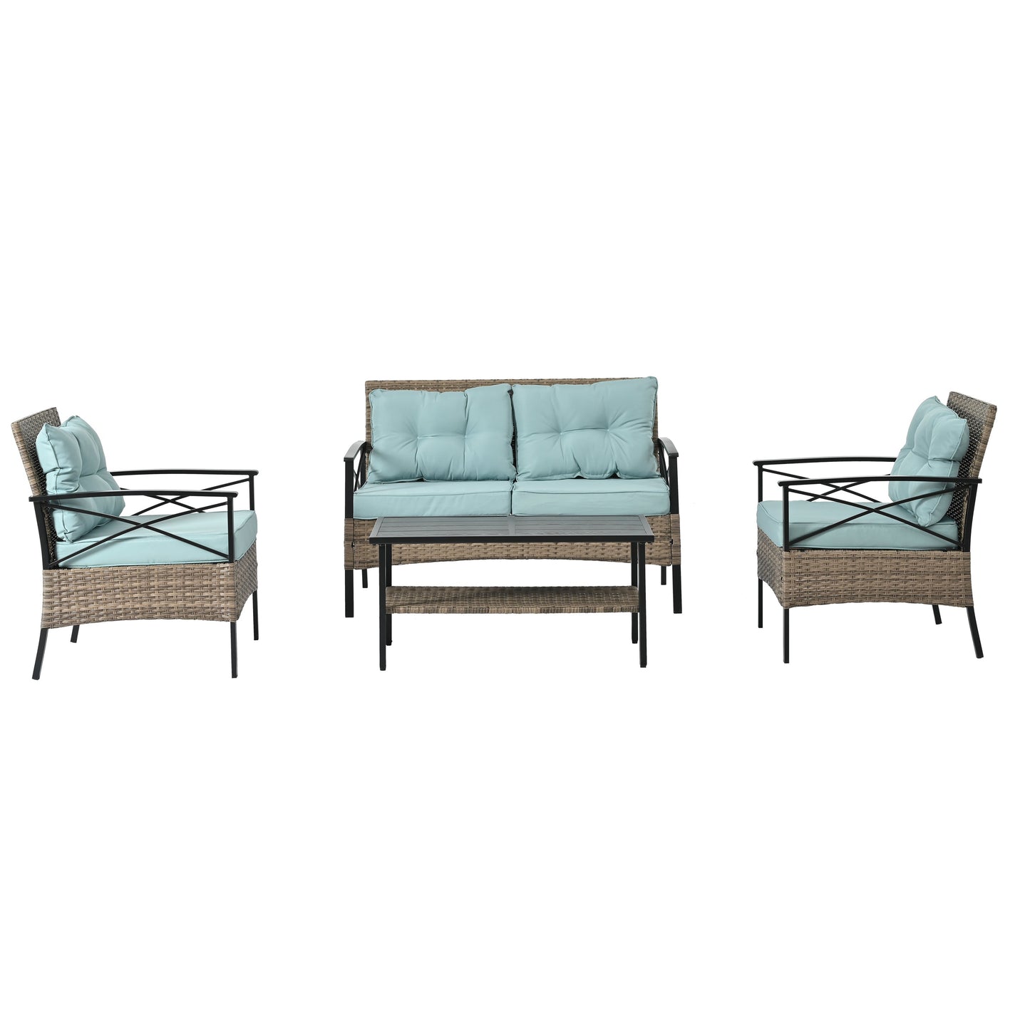 Conjunto de Muebles de Wicker para Exterior Premium con Mesa de Metal Negra