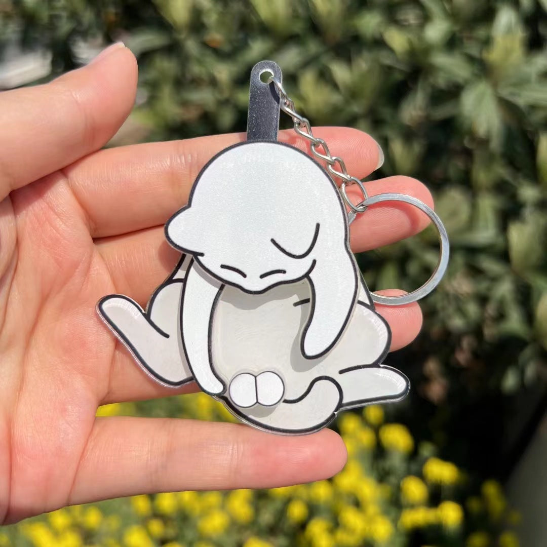 Creative Pulling and Playing Egg Cat Keychain Pendant Cute and Bizarre Spinable Bag Pendant - Korvel