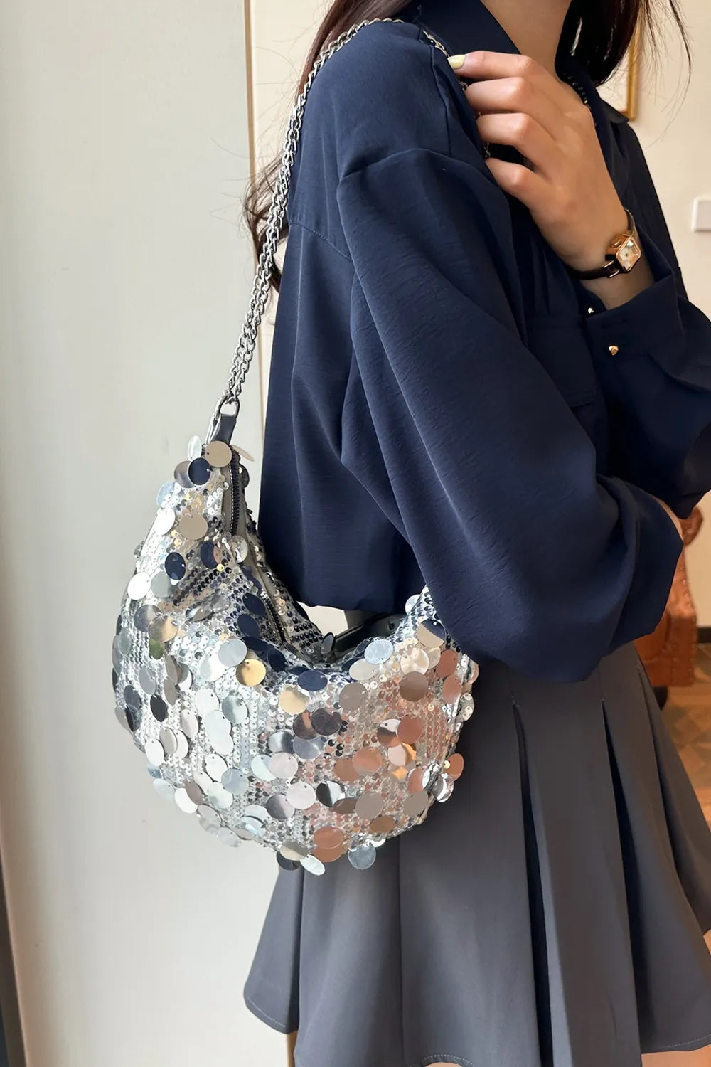 Sequin Chain Crossbody Bag - Korvel