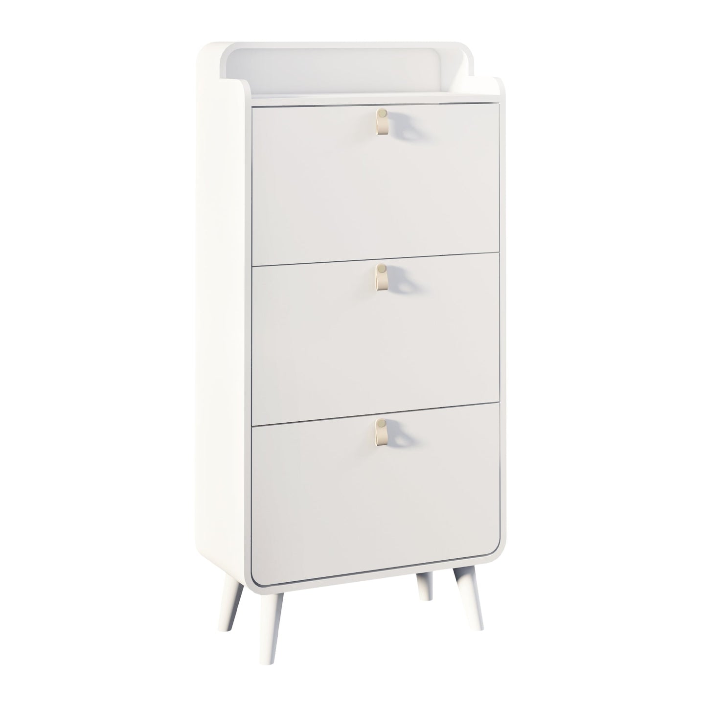 Modern Arc Design Shoe Cabinet With 3 Drawers,Shoe Storage Cabinet for Entryway,Outdoor,White Finish - Korvel