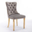 Tufted solid wood velvet cushioned dining chair, gold-plated stainless steel nail leg heads, 2 pieces in gray and gold - Korvel