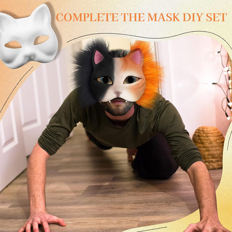 6 Sets Therian Mask Kit. Half-face paper blank masks, hand-painted cat. For DIY, masquerade, cosplay, Christmas gifts. Create un - Korvel