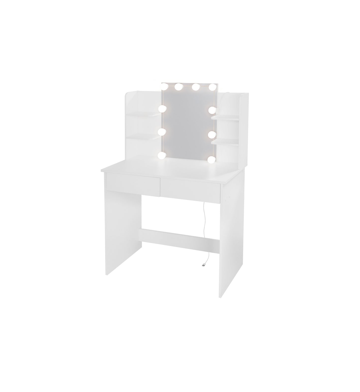 Makeup Vanity Desk With LED Lighted Mirror ,Dressing Table Set With 2 Large Drawers 10 LED Light ,White Color - Korvel