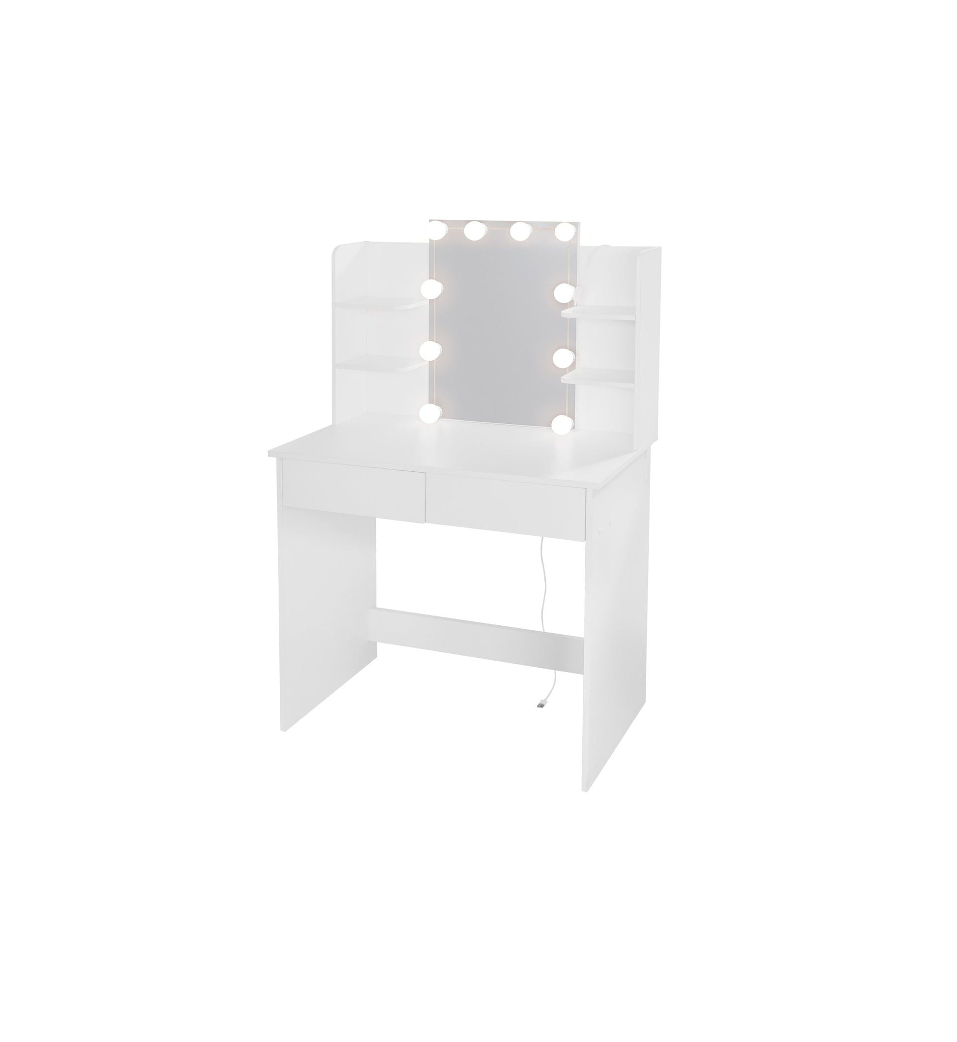 Makeup Vanity Desk With LED Lighted Mirror ,Dressing Table Set With 2 Large Drawers 10 LED Light ,White Color - Korvel