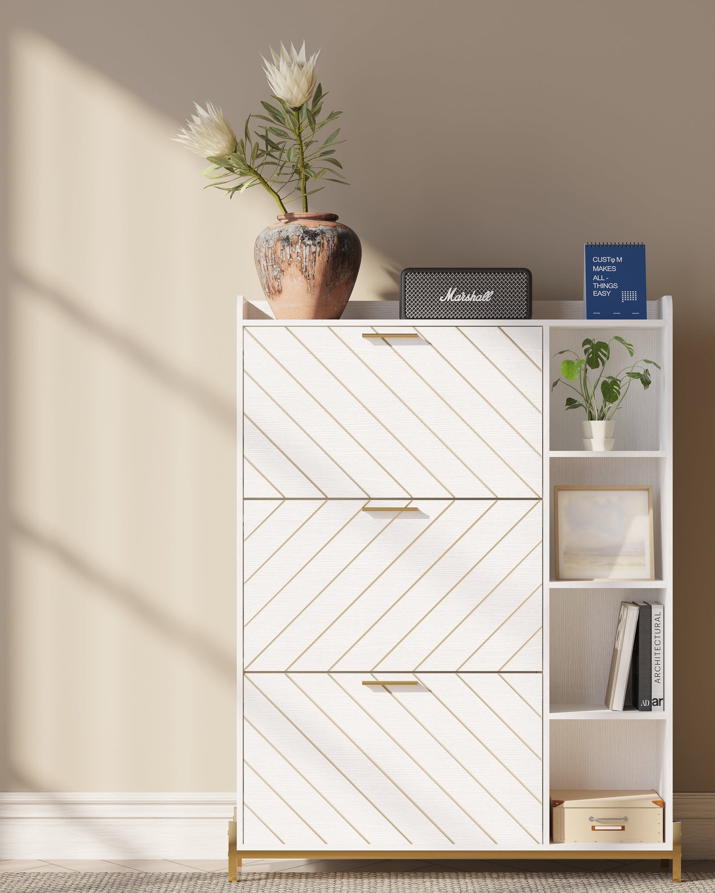Shoe Cabinet with 3 Flip Drawers & Open Shelves, Modern Entryway Shoe Storage Cabinet Slim, Narrow Hidden Shoe Rack for Heels - Korvel