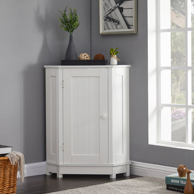 White Triangle Corner Bathroom Cabinet with Adjustable Shelf