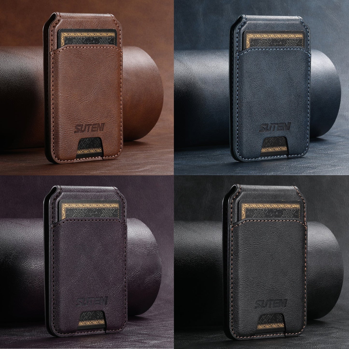 Premium PU Leather Magnetic Card Holder for Mobile Phones