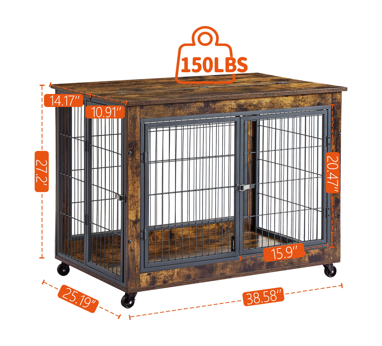 Jaula para Perros de Madera Marrón Rústica con Puertas Dobles