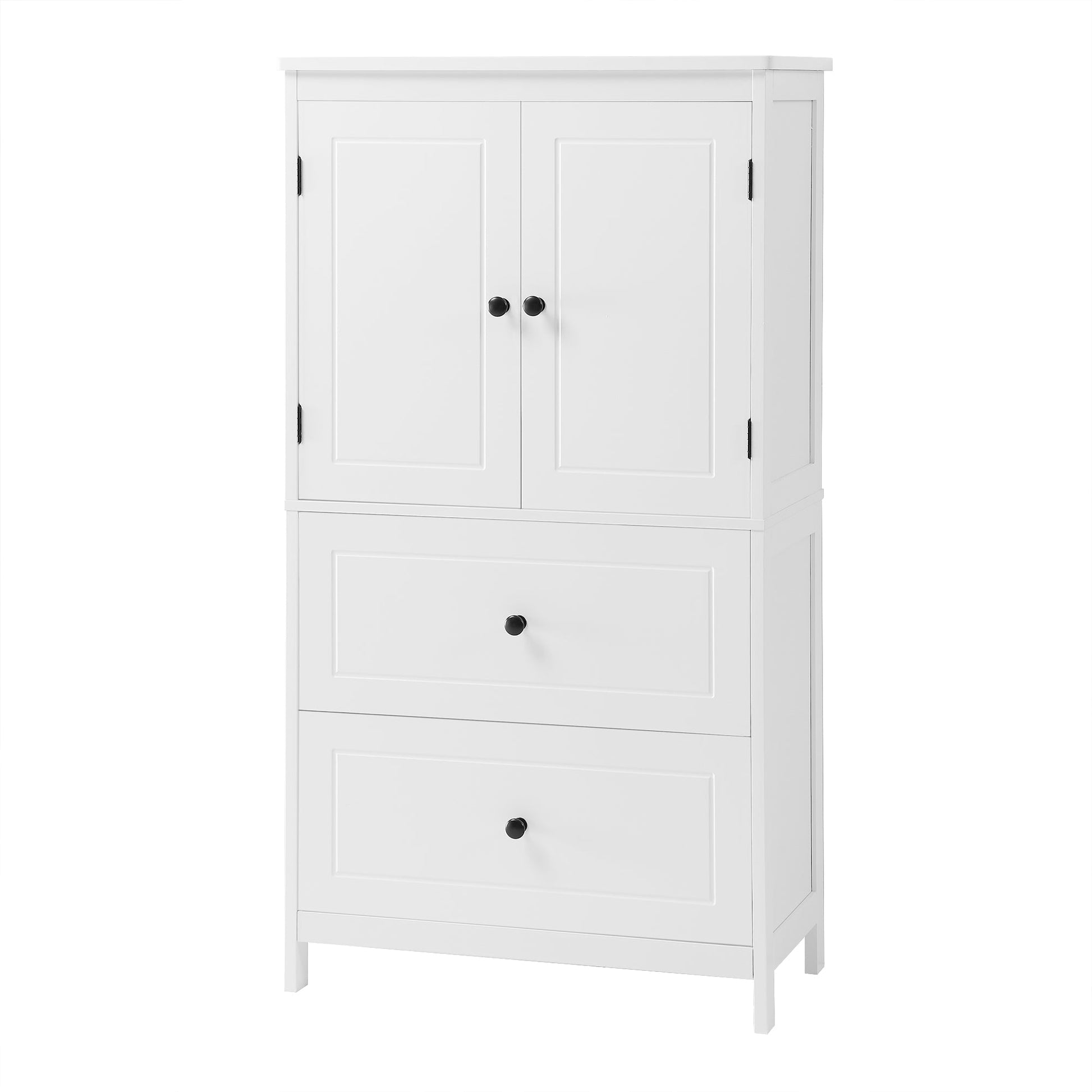Bathroom Storage Cabinet, Cabinet with Two Doors and Drawers, Adjustable Shelf, MDF Board, White - Korvel