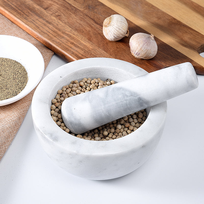 Marble exquisite thickened manual household kitchen spice grinding and crushing stone mortar garlic puree pestle - Korvel