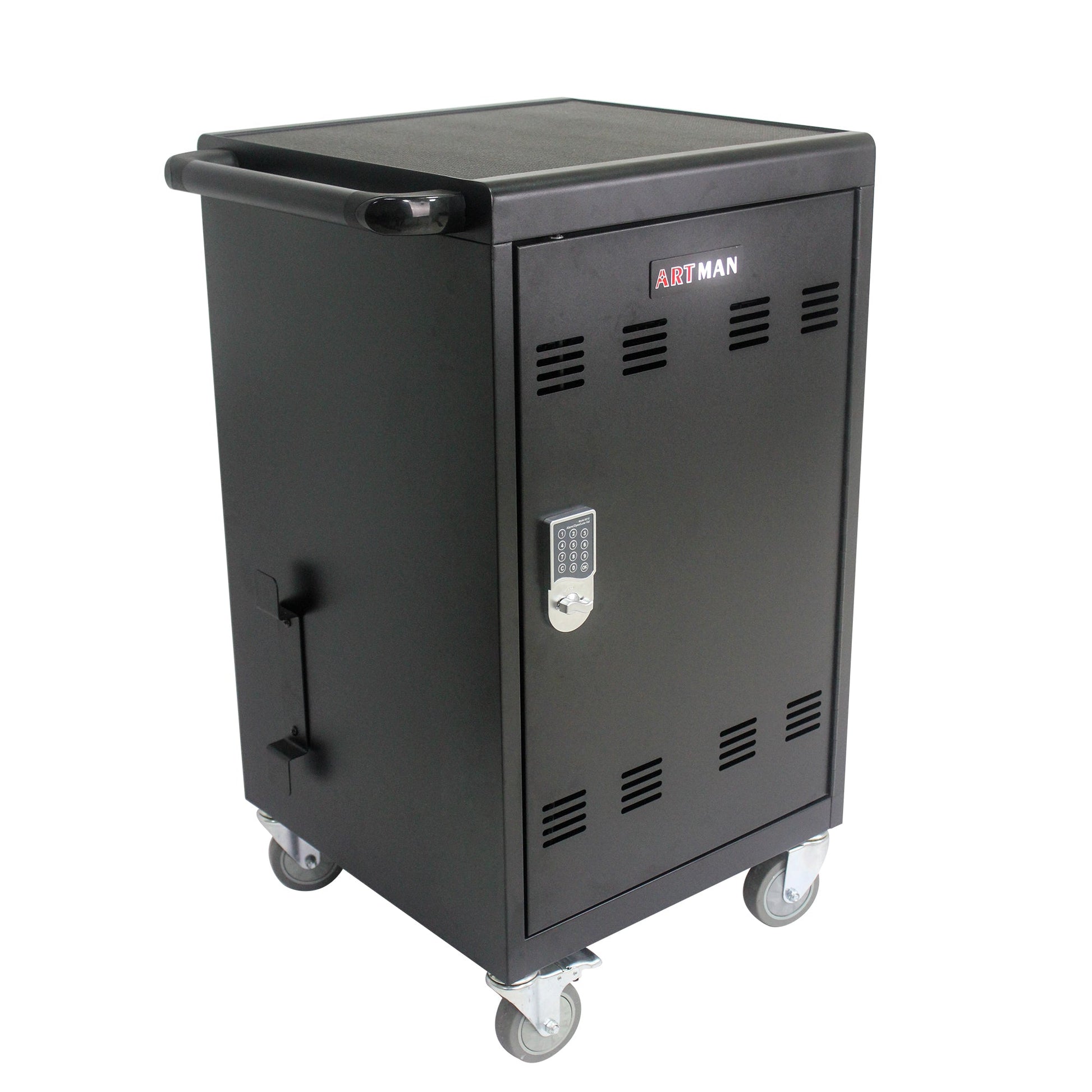 Mobile Charging Cart and Cabinet for Tablets Laptops 30-Device With Combination Lock--Black - Korvel