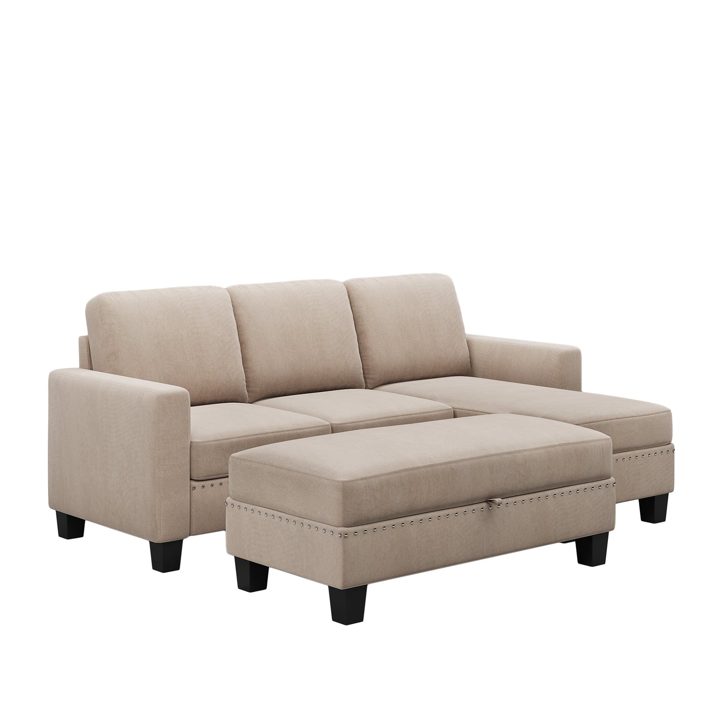 [New]81" Reversible Sectional Couch with Storage Chaise L-Shaped Sofa for Apartment Sectional Set Warm Grey - Korvel
