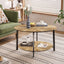 31.5 "Round Coffee Table Stand Wooden Double Layer Coffee Table with Open Storage Space and Metal Table Legs - Korvel