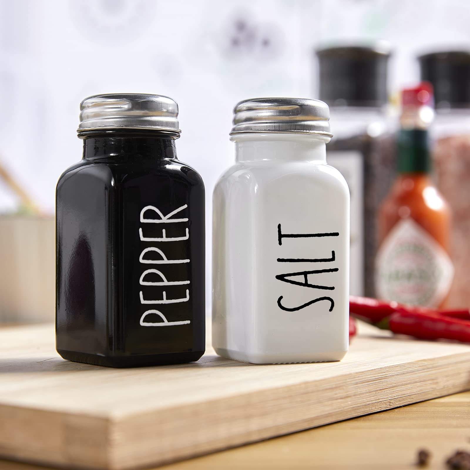 Black and white seasoning jar pepper salt bottle seasoning box square glass - Korvel