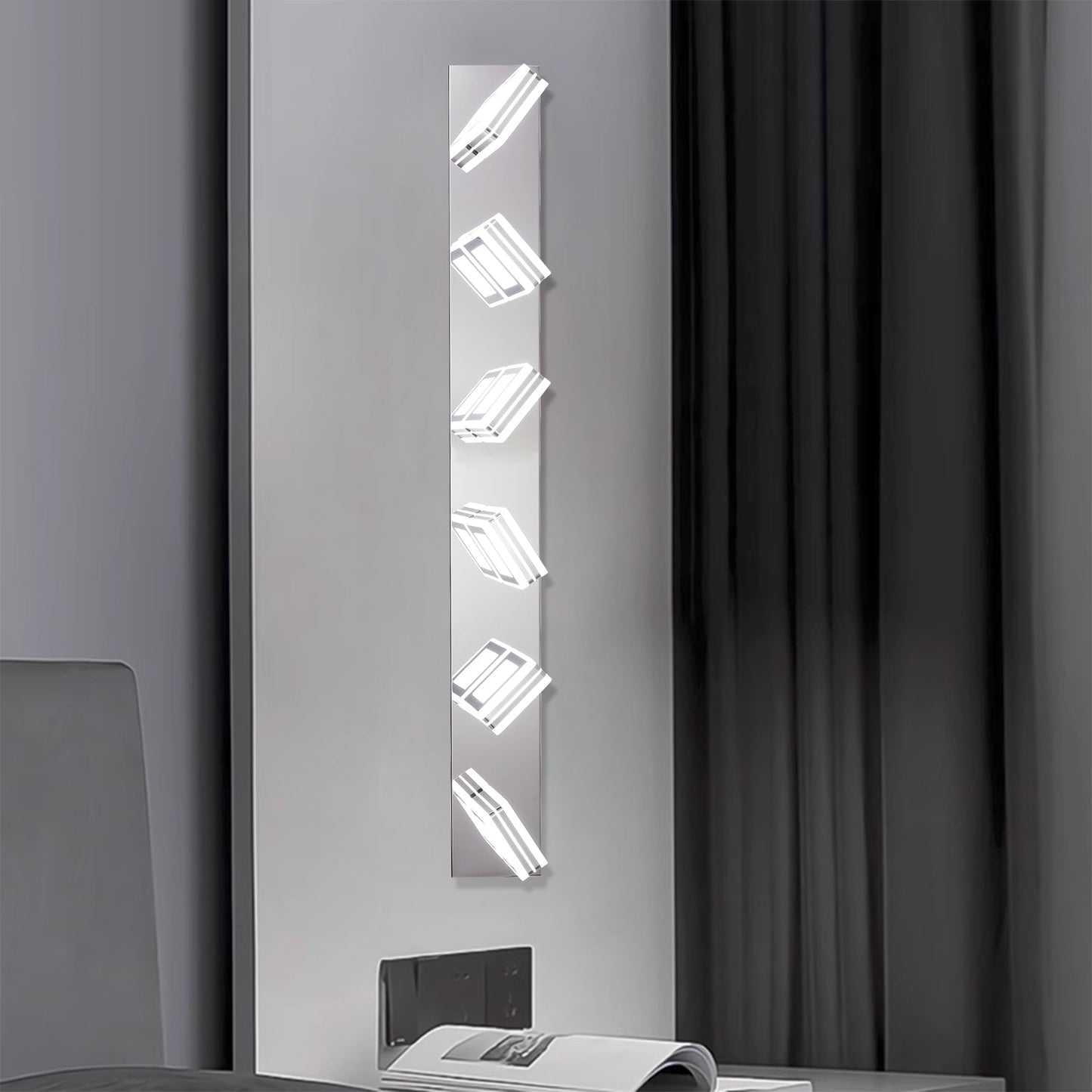 LED Modern Chrome Makeup Light, 6-Lights Acrylic Chrome Makeup Mirror Light - Korvel